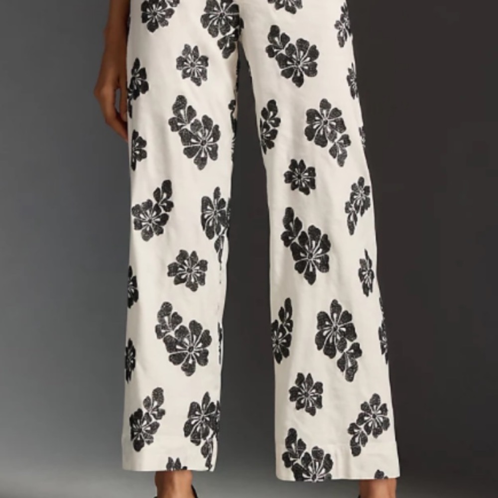 🆕 Anthropologie | Mauve The Colette Cropped Embroidered Floral Wide Leg Pants - Picture 6 of 16